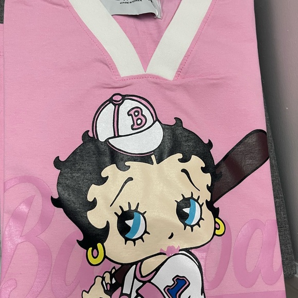 Pink Betty Boop Adult Baseball T-Shirt - Picture 4 of 4